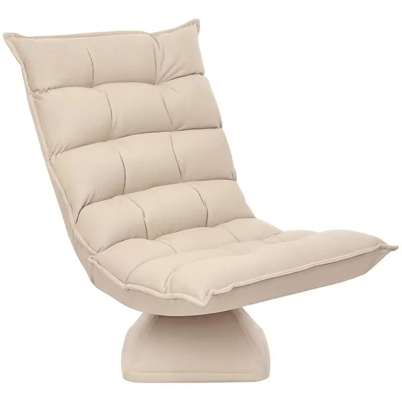 Lazy floor chair – stylish, tufted, reclining, 360 Degrees swivel – beige linen upholstery