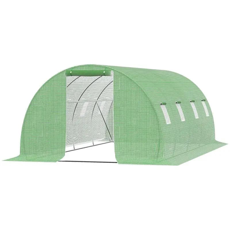 18 m² Tunnel Garden Greenhouse (6L x 3W x 2H m) – 8 windows, roll-up zippered door – galvanized steel tubular frame, high-density green PE cover.