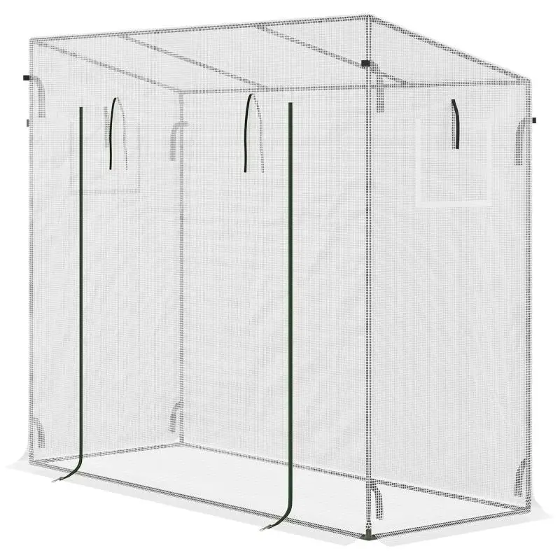 Anti-UV Garden Greenhouse with 2 Mesh Windows & Reinforcement Bars – 200 x 76 x 168 cm – Steel & White PE