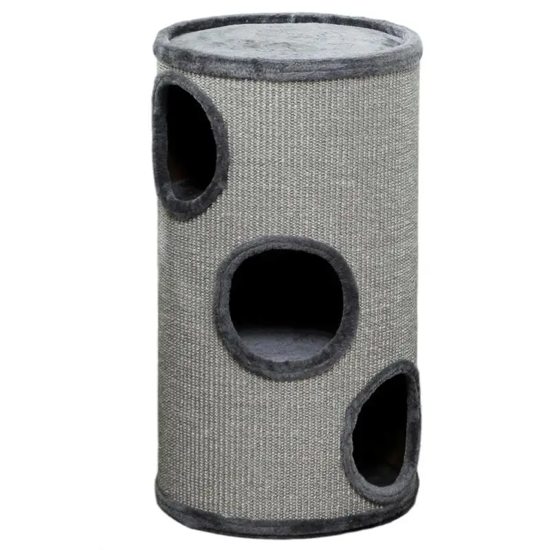 Cat scratching barrel, 3-level sisal scratching tower covered in plush, Diameter 38 x 70 cm, light grey