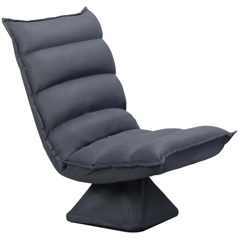 360° Swivel Lazy Floor Chair with Reclining Backrest and Tufted Design – Dark Grey