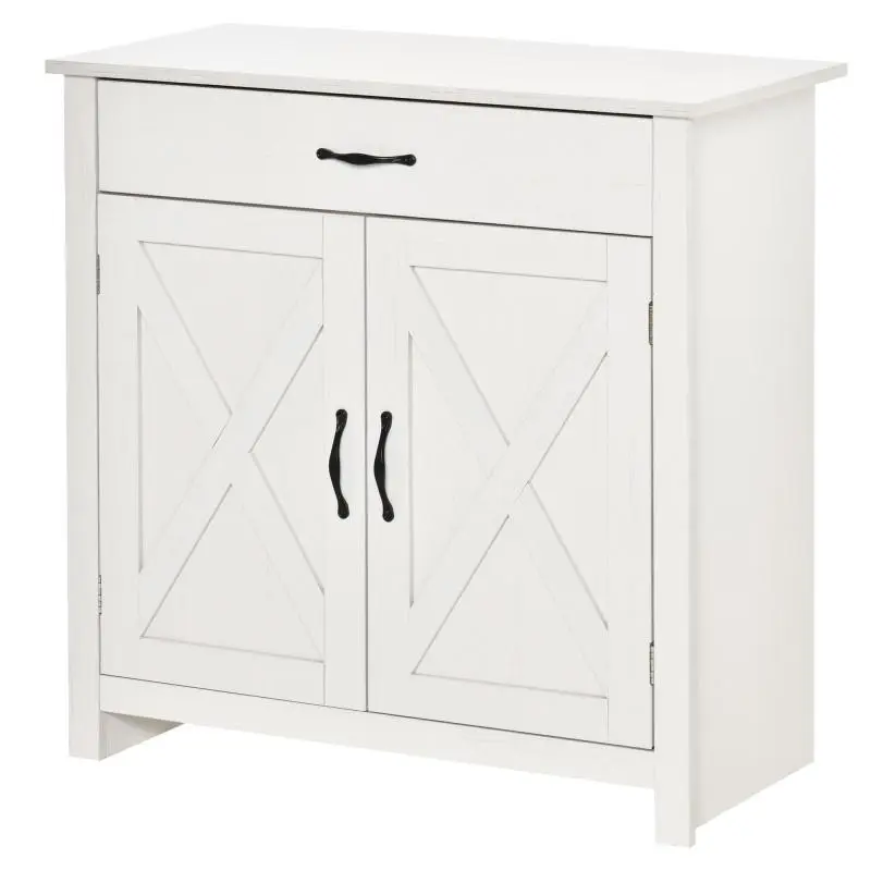 Living room sideboard, storage unit with drawer, 2 barn doors and adjustable shelf, 80 x 39.7 x 80 cm, white