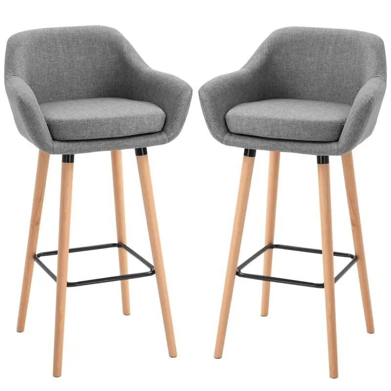 Scandinavian-Style Bar Stools – Set of 2 Ultra-Comfortable Bar Stools with Footrests