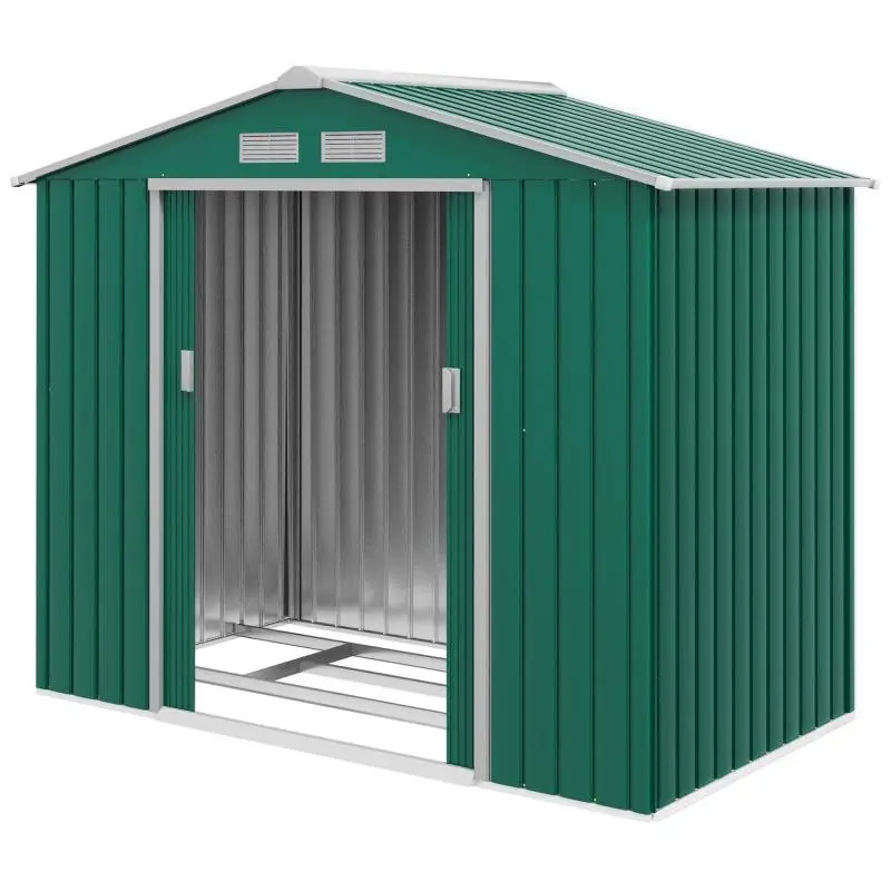 2.42 square meter Garden Shed – Tool Shed with Foundation Kit – Lockable Door – Dim. 213L x 130W x 185H cm – Green Sheet Steel