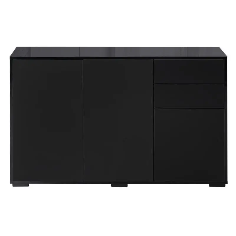 Sideboard storage unit – 2 sliding drawers, 3 doors, adjustable shelf – particleboard – 117 x 36 x 74 cm – black