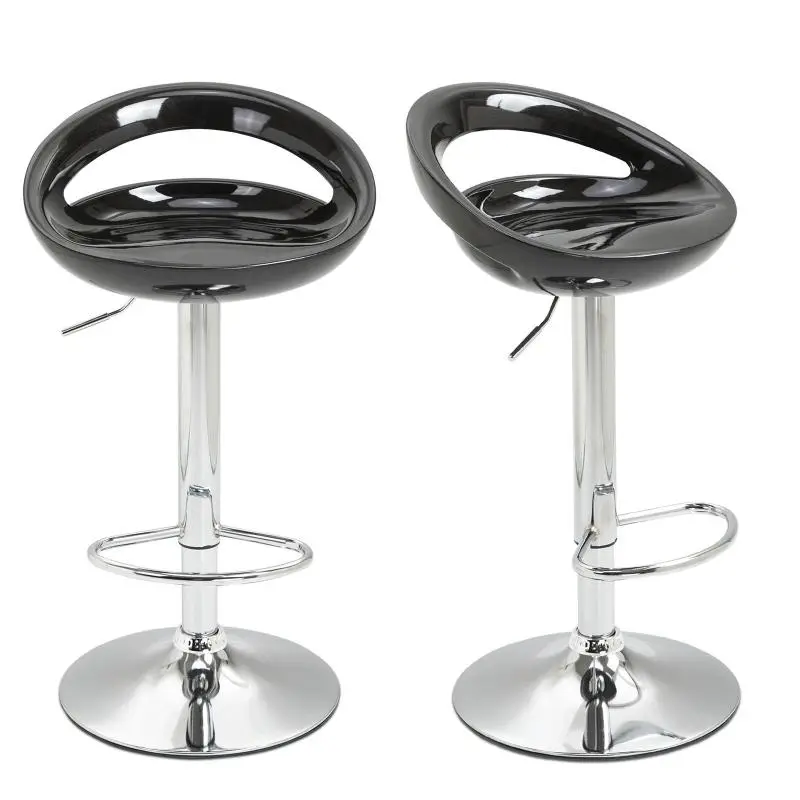 Set of 2 adjustable-height bar stools with backrest and footrest, 360° swivel, 46x41x76-96cm, black