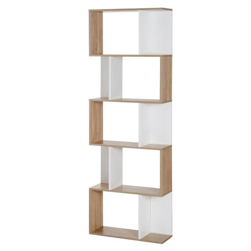 5-tier bookcase, S-shaped storage unit with shelves, white storage shelf