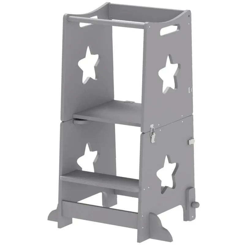 Convertible Montessori Step Stool (Converts to Table and Chair Set) with Safety Bar, Wooden, 60x44.5x86 cm