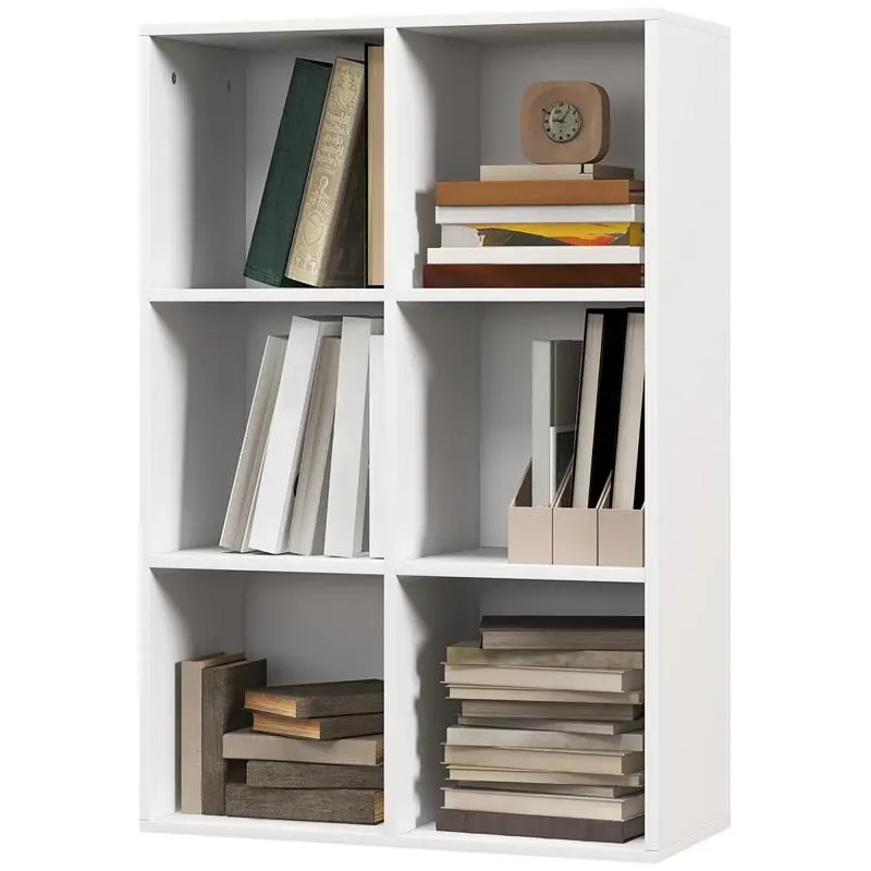 Modern 6-Cube Wooden Bookcase, 65.5x30x97.5 cm, White