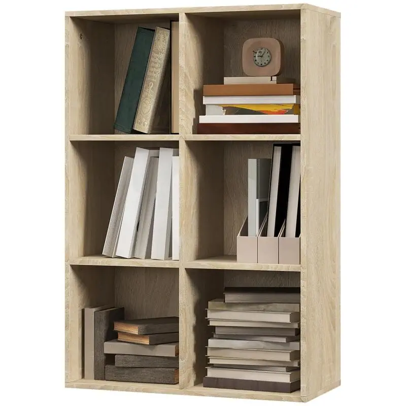 Modern 6-Cube Wooden Bookcase, 65.5x30x97.5 cm, Oak Finish