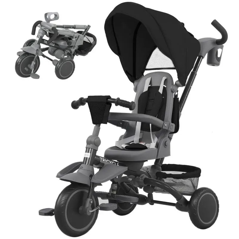 6-in-1 Children's Tricycle with Push Handle and Swivel Seat, 111.5x52x98 cm