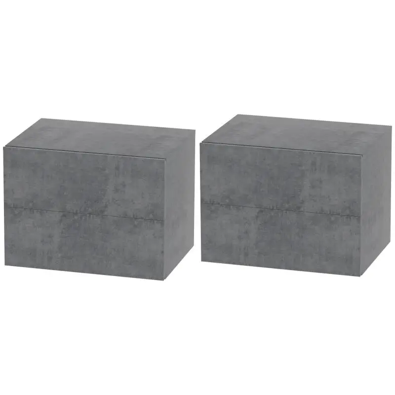 Set of 2 Modern, Space-Saving Wall-Mounted Nightstands with 2 Drawers, 40x29x30 cm, Concrete Grey