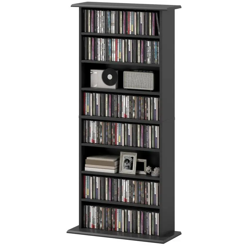 CD Rack with 6 Adjustable Shelves, 360 CDs/185 DVDs Capacity, 58x24x124.5 cm, Black