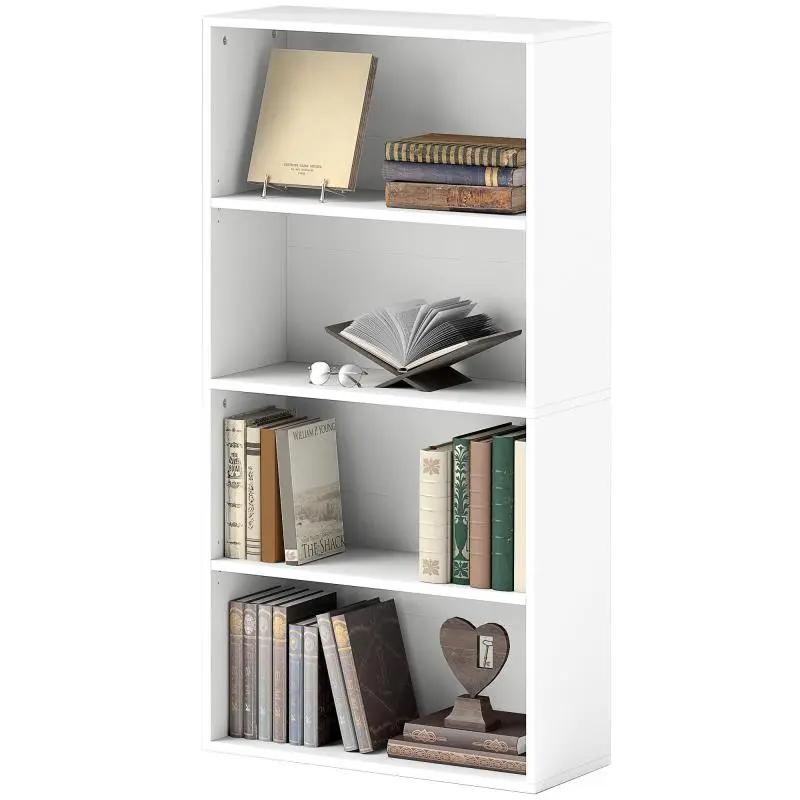 4-Tier Wooden Bookcase with 2 Adjustable Shelves, 60x24x115.5 cm, White