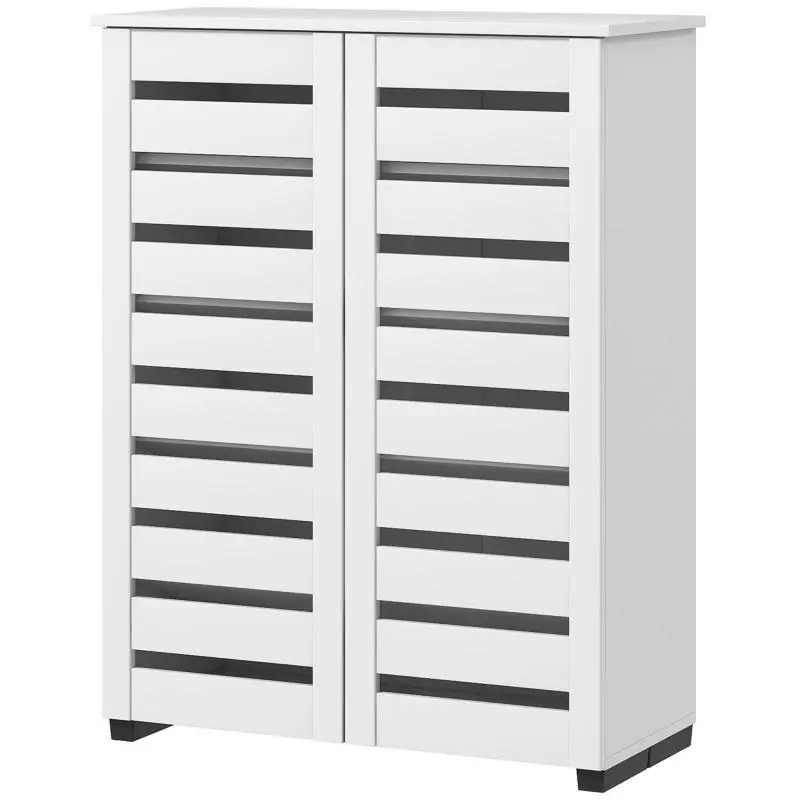 5-Tier Wooden Shoe Cabinet with 4 Adjustable Shelves and Slatted Doors, 76 x 33 x 98 cm, White