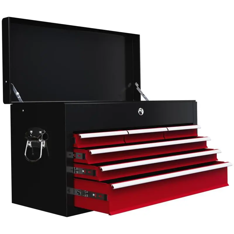 Lockable 6-Drawer Steel Tool Chest, 60x26x34cm, Black and Red
