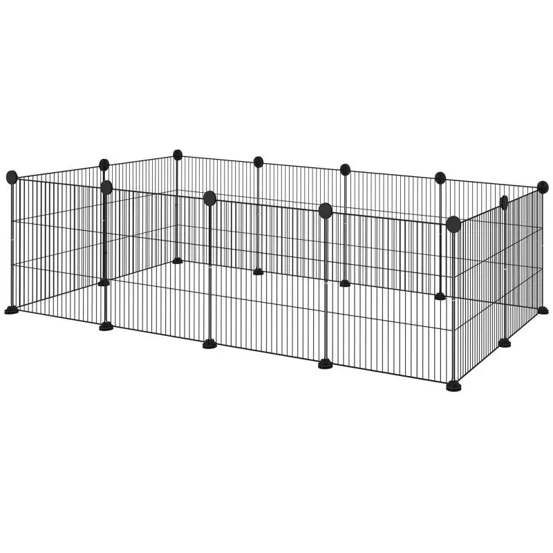 Modular Pet Playpen with 12 Panels (35x35 cm) and Rounded Edges, Metal and ABS, 140x70x35 cm, Black