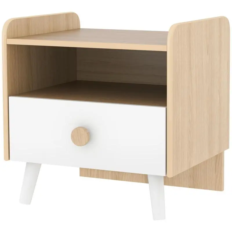 Wooden and Pine Wood Bedside Table with Drawer for Children Aged 3–10, 40x32.5x40 cm, White