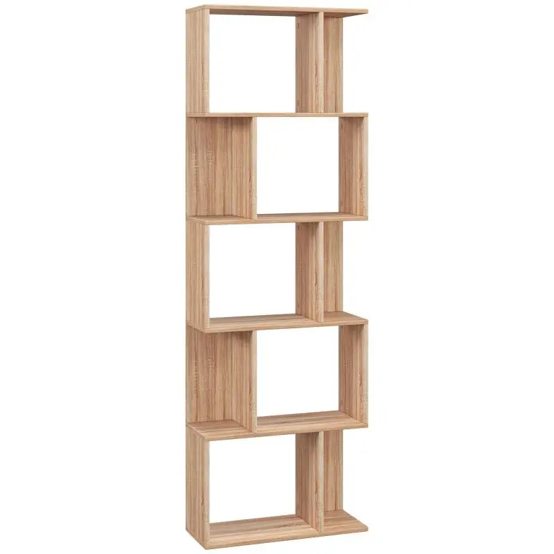 5-Tier Wooden Bookcase with Divider, 60x24x184.5 cm, Wood Finish