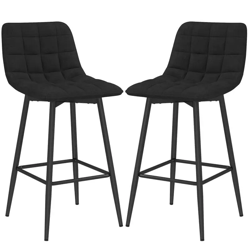 Set of 2 Nordic-Style Kitchen Stools in Velvet-Effect Fabric and Metal, 45x47x84 cm