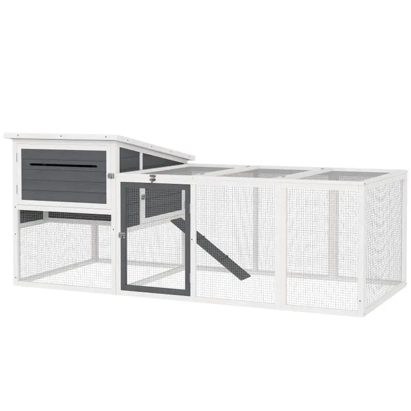 Wooden Chicken Coop with Hen House, Nesting Box and Outdoor Run, Size: 214x101x91.5cm, Gray