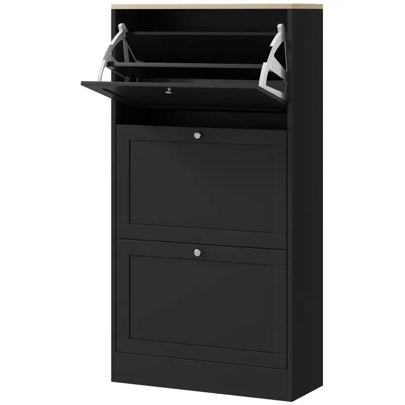 Space-Saving 3-Drawer Shoe Cabinet with 2-Level Adjustable Shelves, Wooden, 60x23.5x115 cm