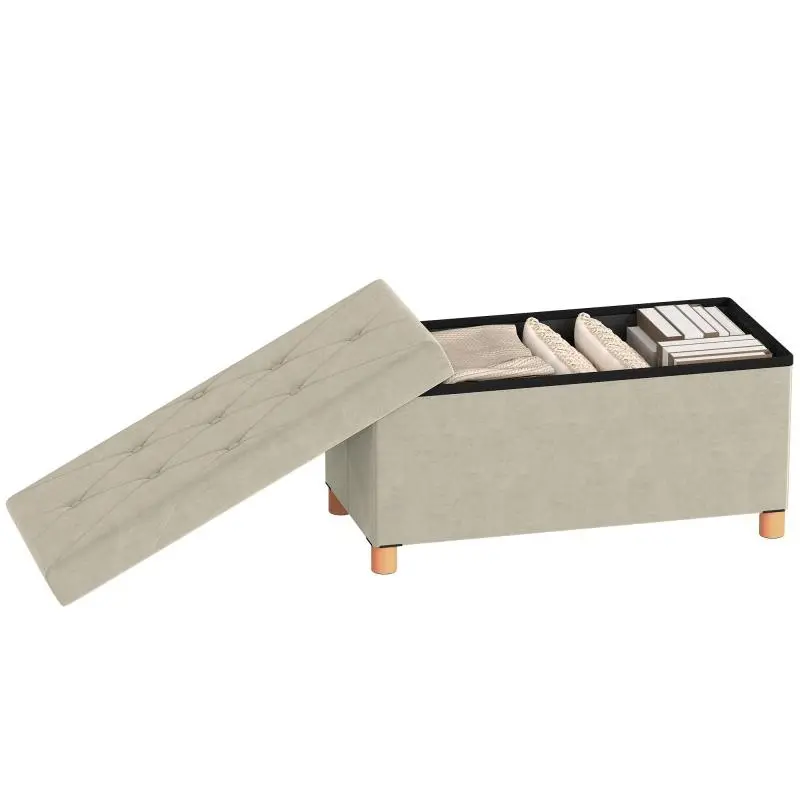 67L Foldable Storage Bench, Padded Lid and Velvet Upholstery, 76x38x38cm