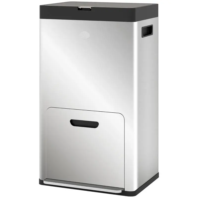 56L 3-Section Garbage Can with Deodorant Holder, Steel and PP, 45.7x35.8x76 cm, Silver