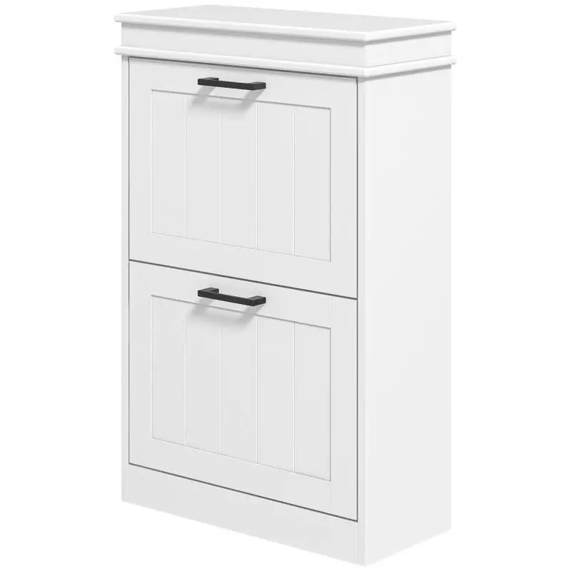 Modern Shoe Cabinet with 2 Tilt-Out Drawers for 10 Pairs of Shoes and Adjustable Shelf, 54x24x82.5cm, White