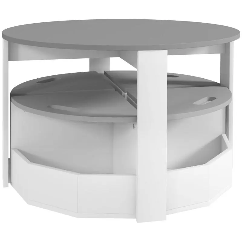 Children's Table and 4 Space-Saving Stools Set with Wooden Storage, Grey