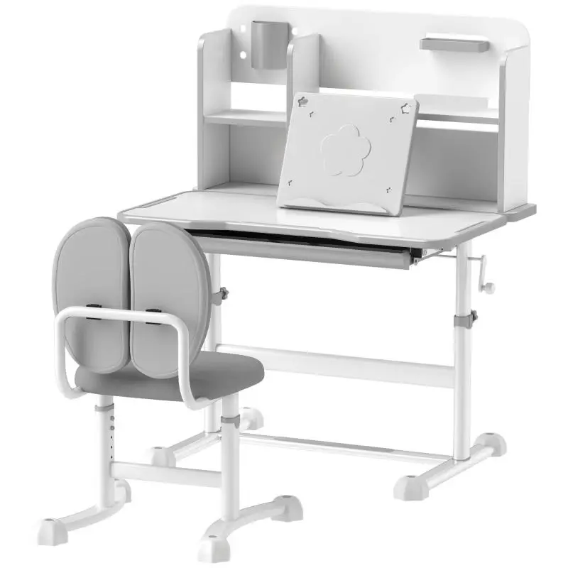 Adjustable Kids' Desk and Chair Set – School Desk with Tiltable Top, Drawer, and Shelf