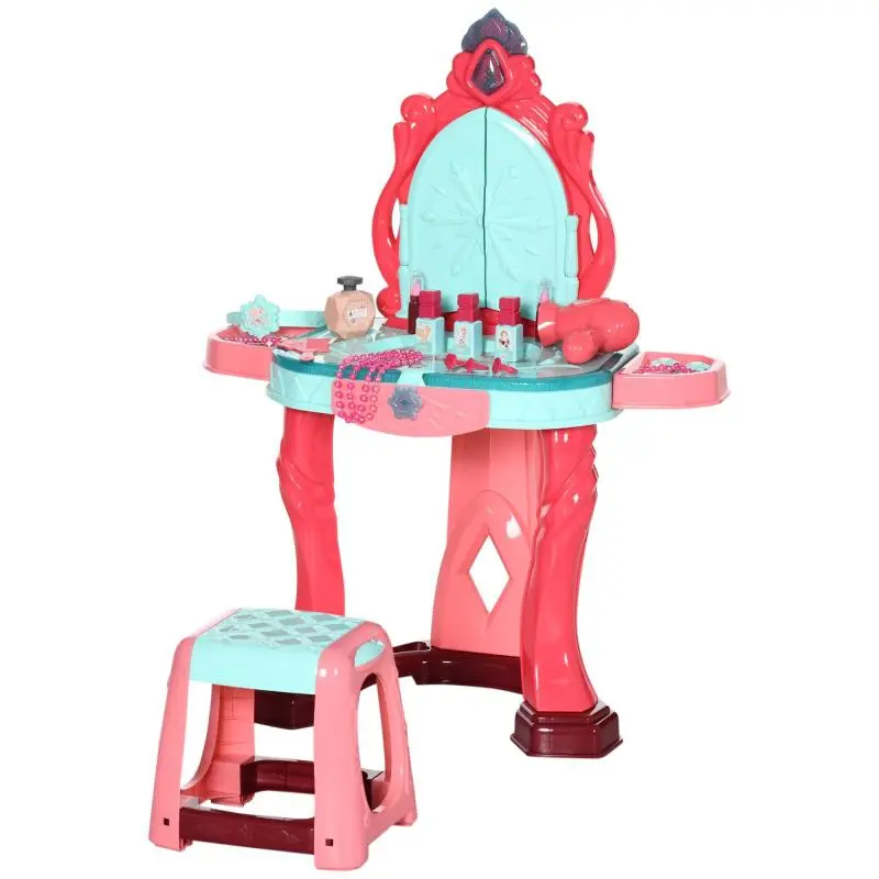Girls' Dressing Table with Stool, Mirror, Lights and Accessories, in PP and GPPS, 57x34x76 cm, Multicolored