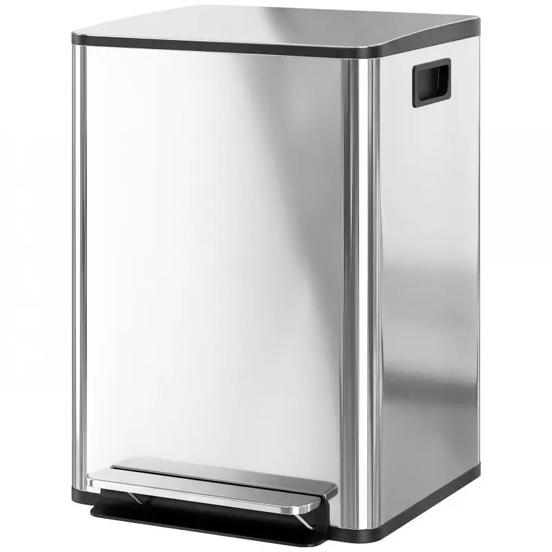 20L 2-Compartment Pedal Trash Can with Soft-Close Lid, Stainless Steel and PP, 41.8x36.7x58 cm