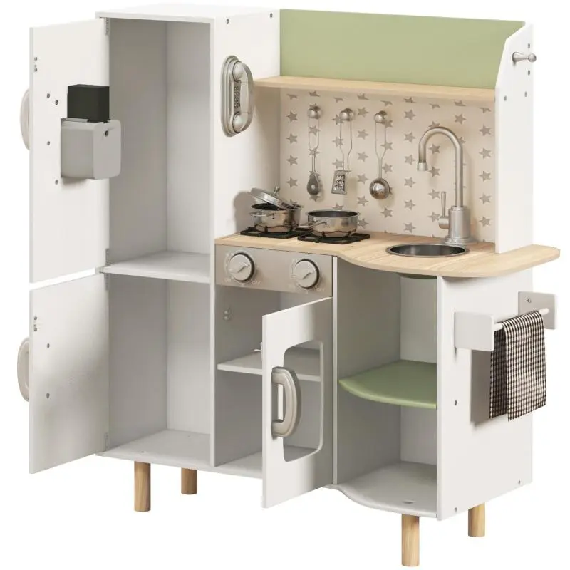 Toy Kitchen for Children Aged 3–6 with Ice Maker and Utensils, 84x34x89 cm, White and Green