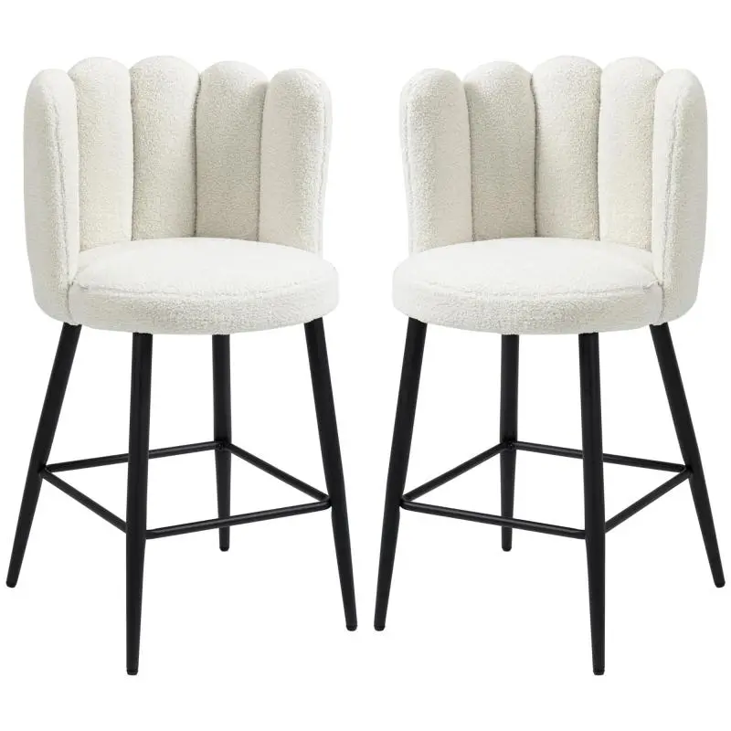 Set of 2 Kitchen Stools in Polyester, Steel, and Foam with Adjustable Footrest, 52x53x93 cm