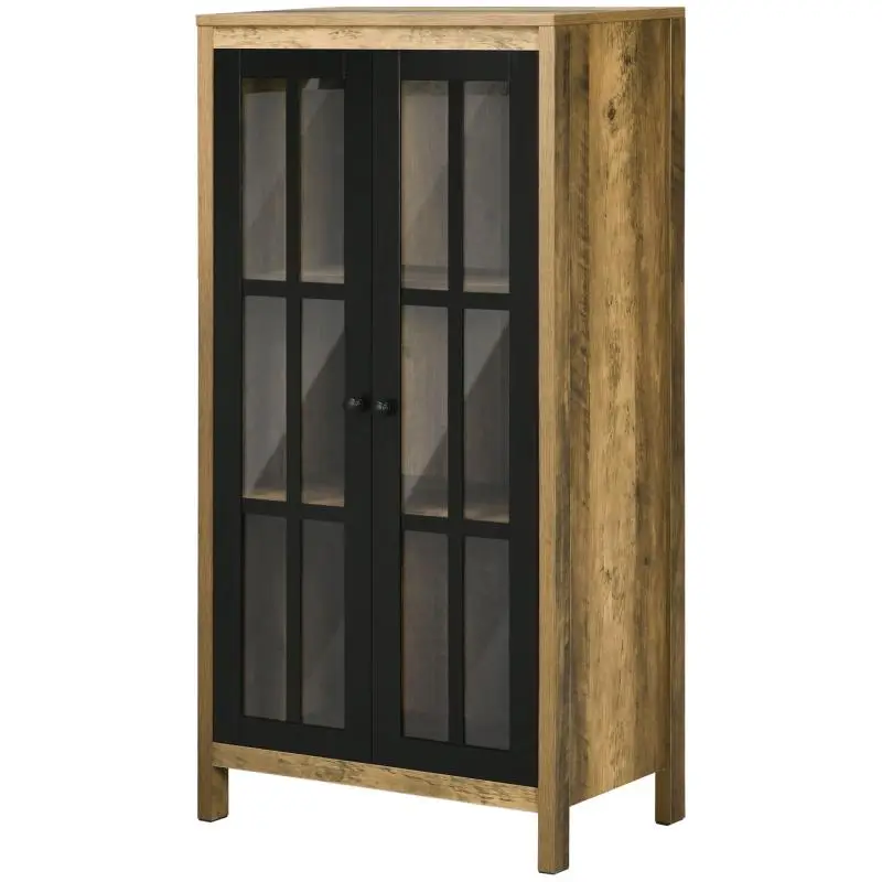 Modern 2-Door Glass and Wood Sideboard, 60x35x120cm, Brown
