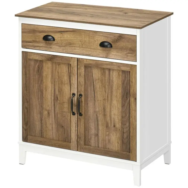 Multipurpose Chipboard Cabinet with Cabinet and Drawer in Rustic Style, 78.5x39x89.4cm, White