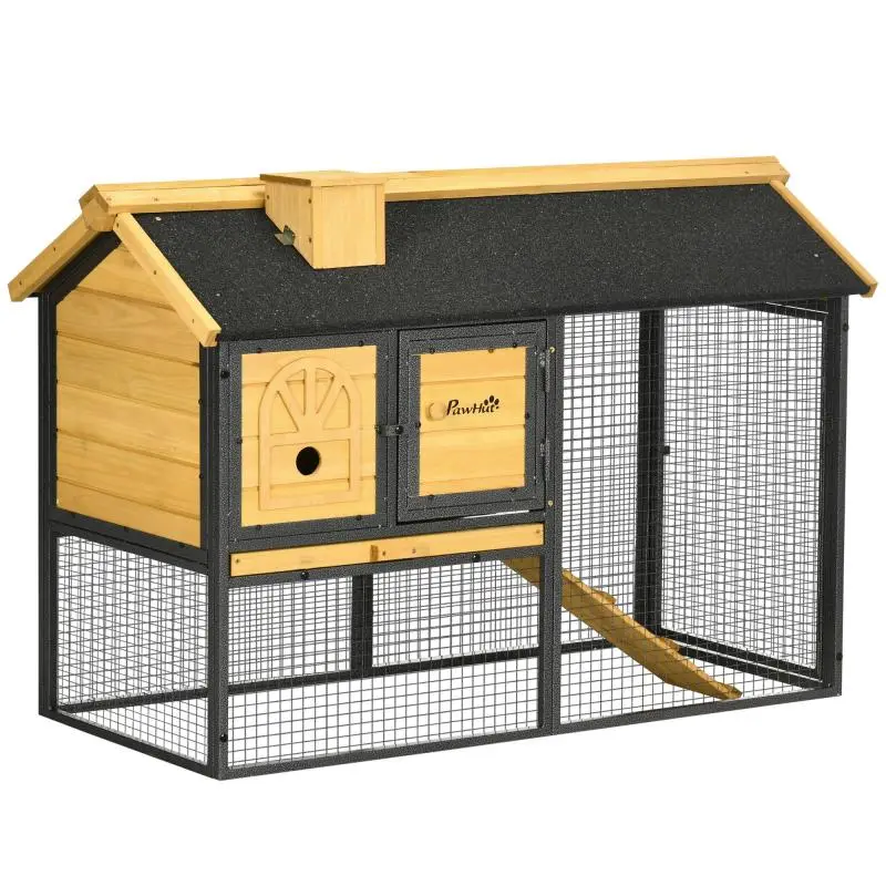 2-Tier Outdoor Rabbit Hutch in Fir Wood and Steel with Removable Tray, 120x55.5x80 cm