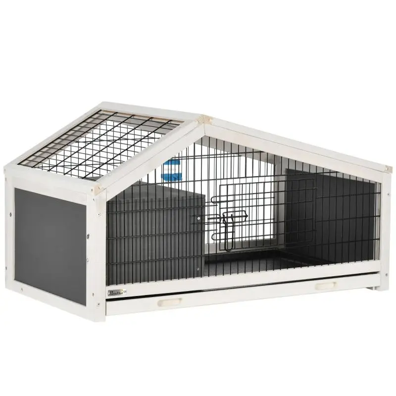 Wooden Rabbit Hutch for 1 Rabbit with House and Open Area, 90x53x50cm, Dark Grey