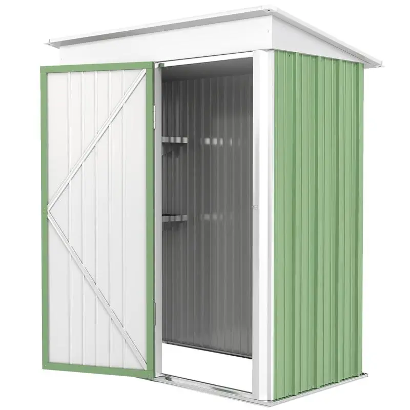 Garden Storage Shed, Compact Steel Tool Shed with Lockable Door, 161 x 95 x 163-181cm, Green