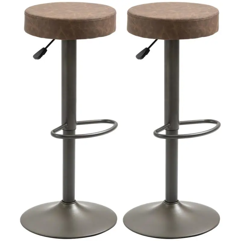 Set of 2 Swivel Bar Stools with Footrest and Adjustable Height, 35x36x64-85cm, Brown
