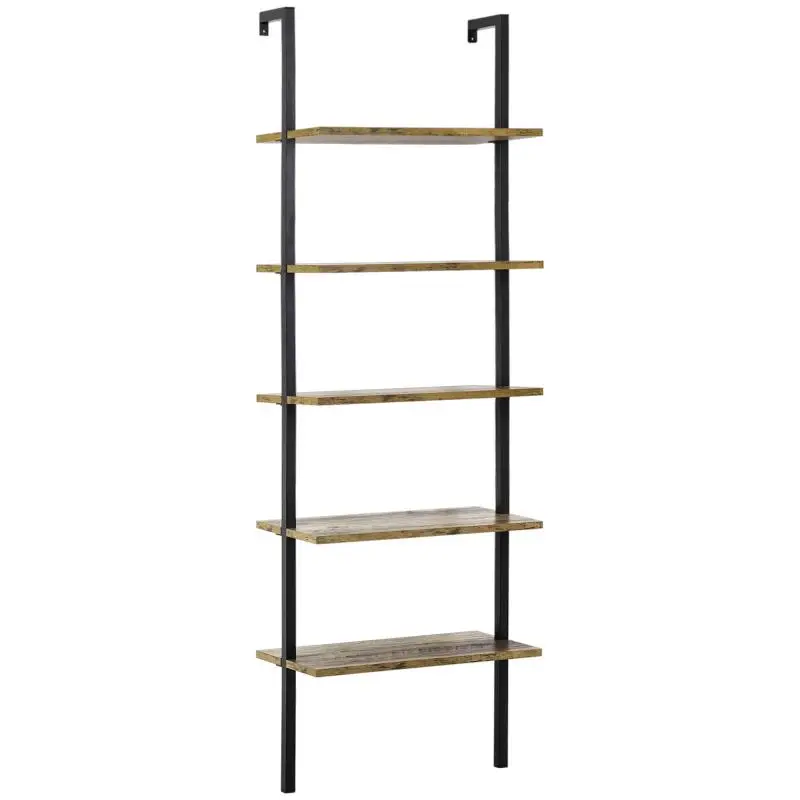 Industrial-Style 5-Tier Ladder Bookshelf in Wood and Metal, 60x30x184.5cm, Brown