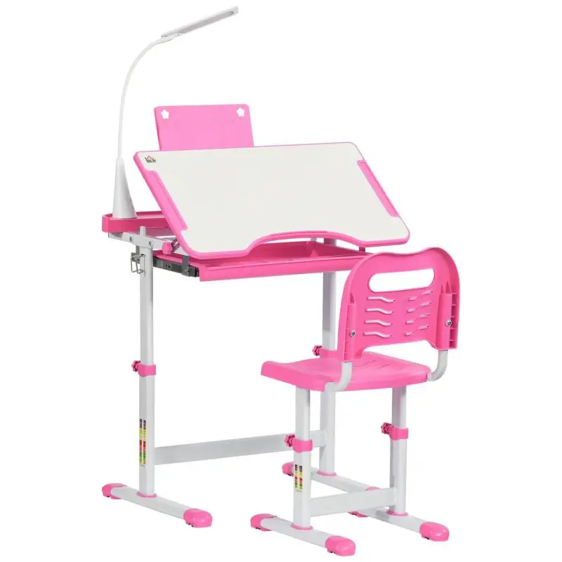 Adjustable School Desk and Chair for Children Aged 6–12, 70x49.5x80–105 cm, Pink