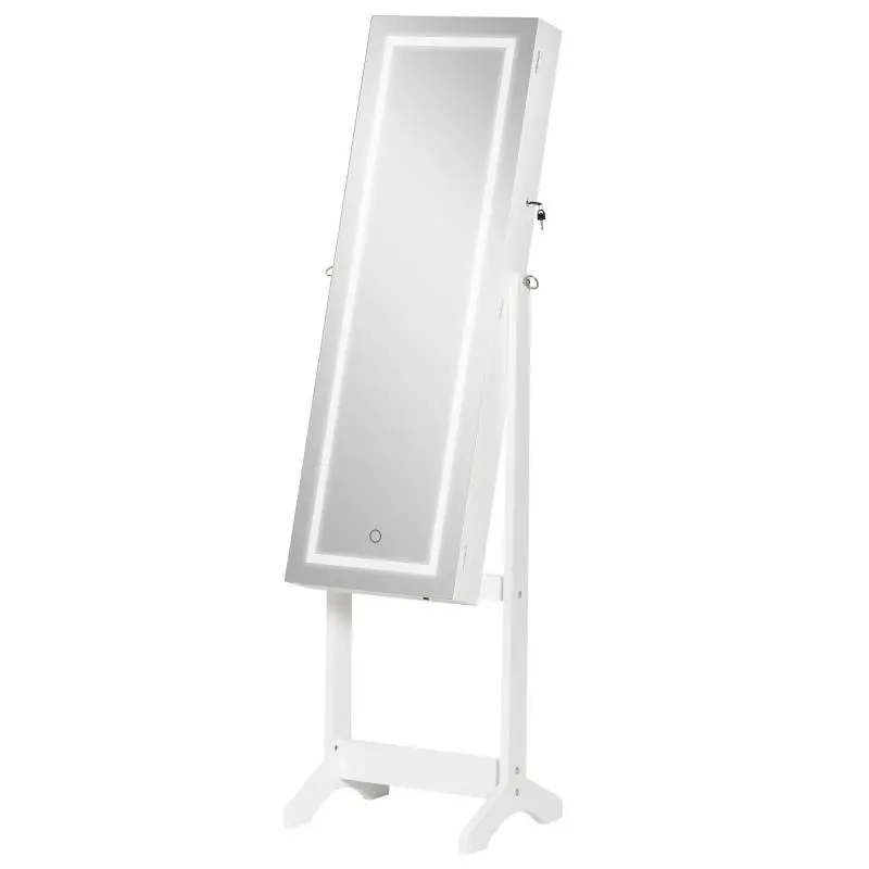 Freestanding Jewelry Armoire Mirror with LED Light, Adjustable Tilt, and Lock, 46x36.5x151.5cm