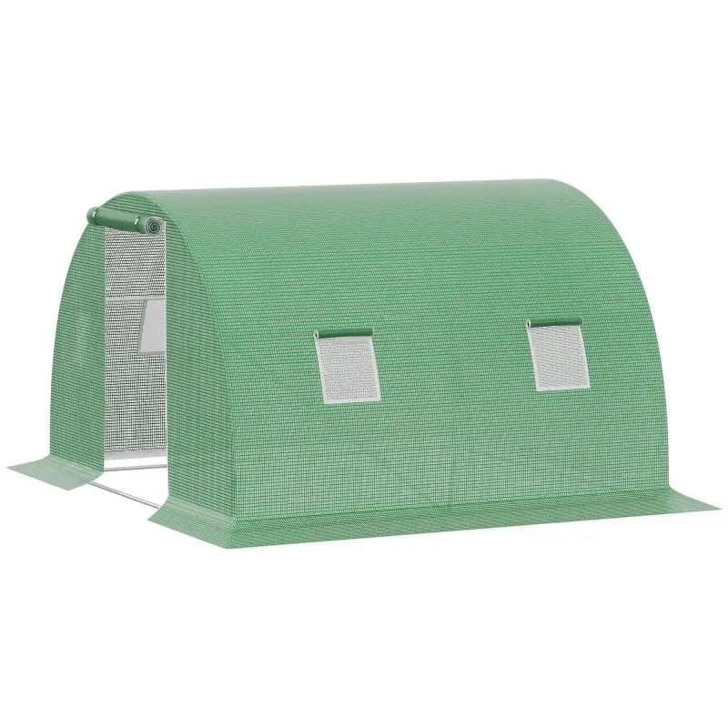 3x3x2m Outdoor Tunnel Greenhouse with PE Cover, Zippered Door, and 4 Windows, Green