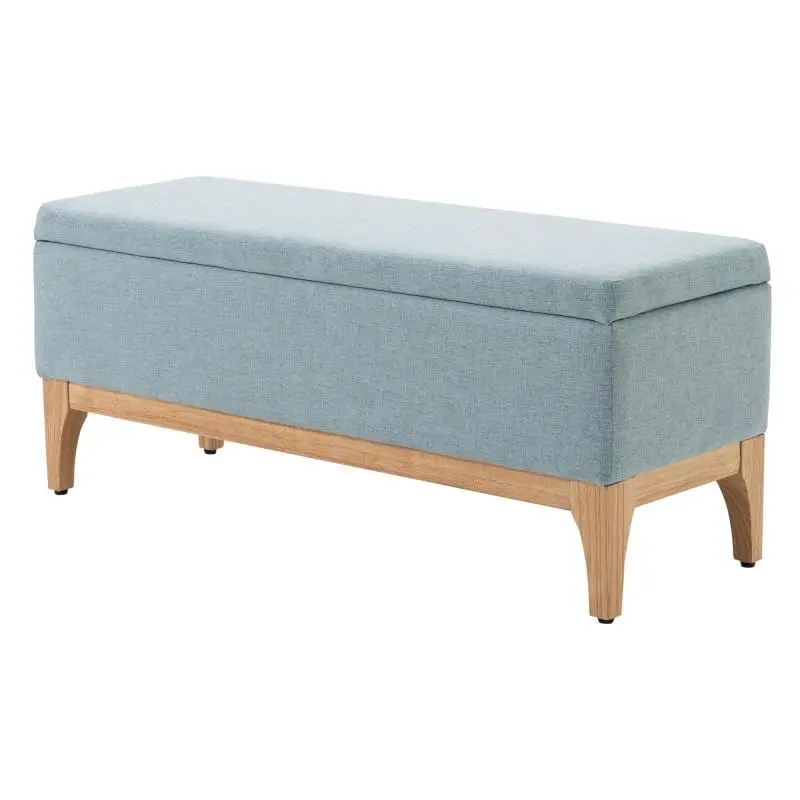 Scandinavian-Style Upholstered Fabric Storage Bench, 110x39x45 cm - Light Blue