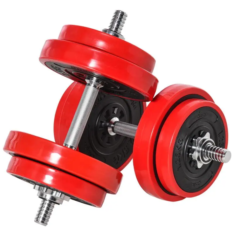 20kg 2-in-1 Dumbbell Set, Scratch-Resistant Plastic-Coated Plates, Red and Black