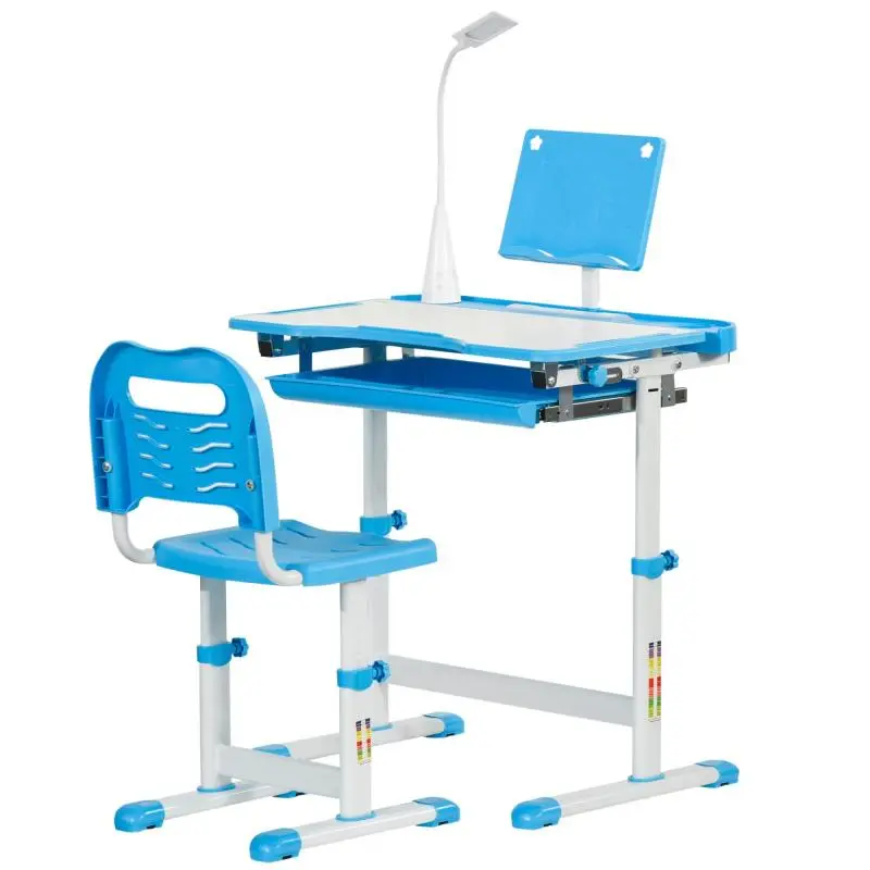 School Desk with Chair for Children 6-12 Years with Adjustable Height and Tilt, Blue