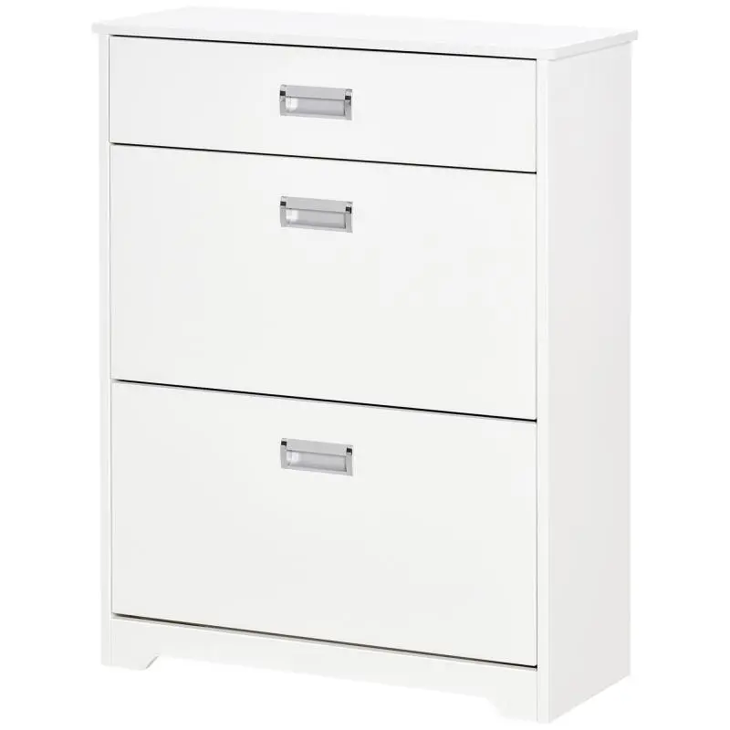Modern Wooden Shoe Cabinet, 2 Drawers with Adjustable Shelf for 16 Pairs of Shoes and a Small Drawer, 70x29x92cm, White