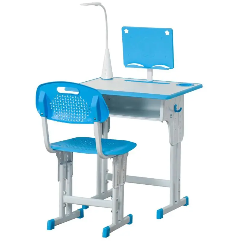 Adjustable Kids Study Desk and Chair Set with USB Lamp, Height Adjustable School Table